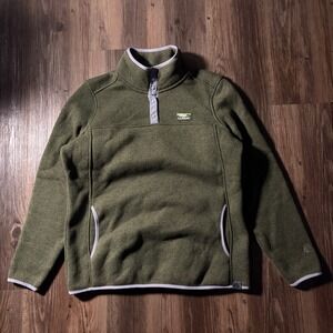 LL Bean Fleece Pullover Sweater Green Size L Reg Mens Snap Neck